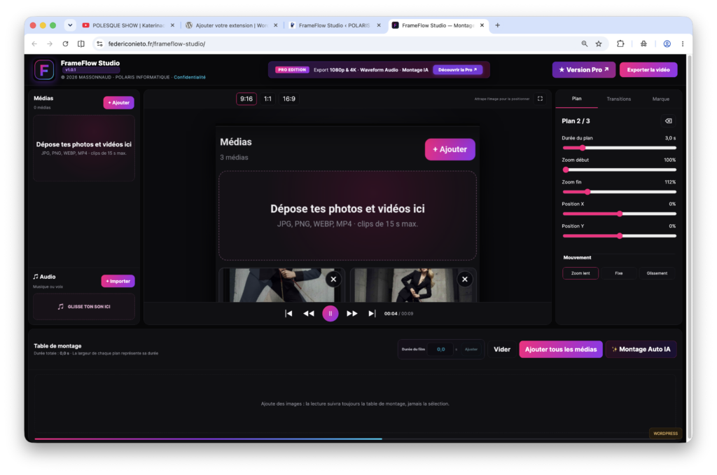 FrameFlow Studio Pro — WordPress
